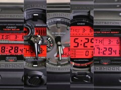 Da sinistra a destra: Casio GX-56BBR-1A, GA-700BBR-1A, GA-B2100BBR-1A, GD-O100BBR-1 e DW-5600BBR-1 - l&#039;intera linea G-Shock &quot;Black and Bold Red&quot; in uno scatto. (Fonte immagine: Casio)
