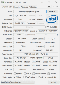 GPU-Z: Intel Iris Xe Graphics G7 (96 EUs)