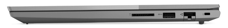Lato destro: Lettore di schede SD, 1x USB-A 3.0 Gen1, GigabitLAN, Kensington Lock