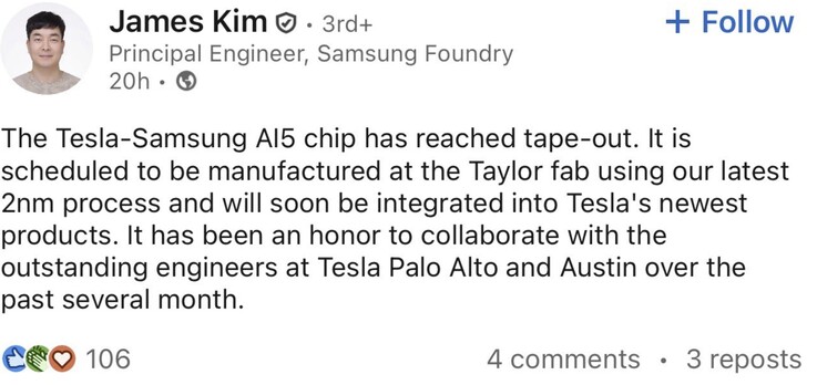 Chip Samsung Tesla AI5
