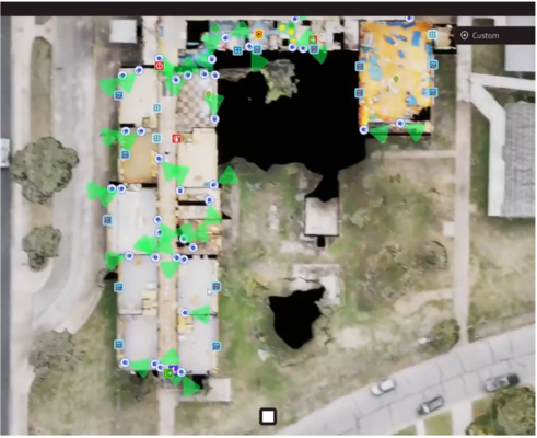Una vista della copia virtuale della scuola che gli operatori di droni utilizzeranno come mappa per guidare se stessi e le forze dell'ordine attraverso il campus. (Fonte immagine: sito CGA)
