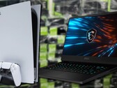 Una console (PS5) o un portatile (MSI GP66 Leopard) possono essere scelte più intelligenti delle schede grafiche desktop Ampere per i giocatori. (Fonte immagine: Sony/MSI/Greg Salazar - modificato)