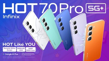 L'Hot 70 Pro è disponibile in sei varianti di colore