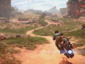 Un'immagine che mostra Kay Vess sul suo speeder in Star Wars Outlaws.