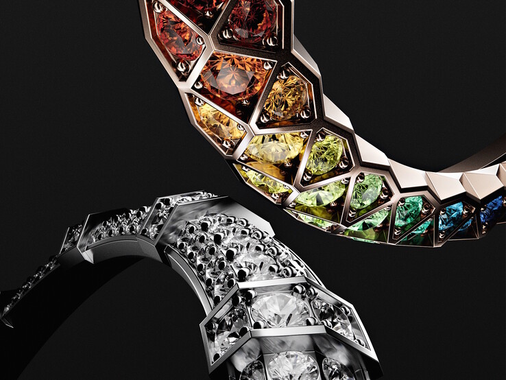 Le pietre preziose e i diamanti delle cuffie Loewe Ice Diamond e Noir Rainbow sono incastonati a mano negli anelli d'oro che decorano ciascun padiglione auricolare. (Fonte: Loewe)