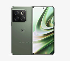 Si dice che il OnePlus 10T sarà lanciato in due colori, tra cui la tonalità verde mostrata nei rendering CAD trapelati. (Fonte: @OnLeaks &amp;amp; SmartPrix)