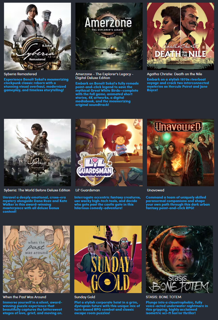 Tutti i giochi inclusi nel pacchetto Point and Click
