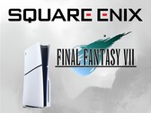 I loghi di Square Enix e Final Fantasy 7 accanto alla PS5 (Fonte: Square Enix, Sony PlayStation)