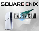 I loghi di Square Enix e Final Fantasy 7 accanto alla PS5 (Fonte: Square Enix, Sony PlayStation)
