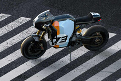 La café racer Super73 C1X Le Pew ha un aspetto particolare, con la sua colorazione retro-racer e la posizione di guida bassa e aggressiva. (Fonte: Super73)