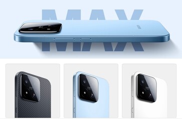 I rendering trapelati mostrano lo Xiaomi 17 Max nelle finiture in fibra di carbonio, azzurro e bianco.