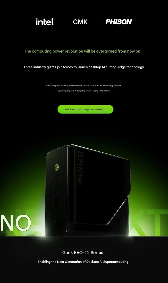 Il mini PC GMKtec Evo-T2 sarà dotato di CPU Panther Lake di Intel.