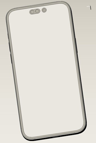 iPhone 14 Pro Max CAD render - Pannello frontale. (Fonte immagine: @VNchocoTaco su Twitter)
