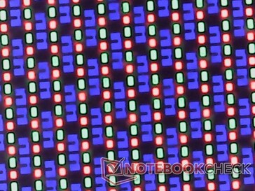 Schiera di subpixel OLED. Lo schermo OLED è leggermente più granuloso del previsto, potenzialmente a causa dello strato di vetro più spesso
