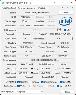 GPU-Z Iris Xe Graphics 96 EUs