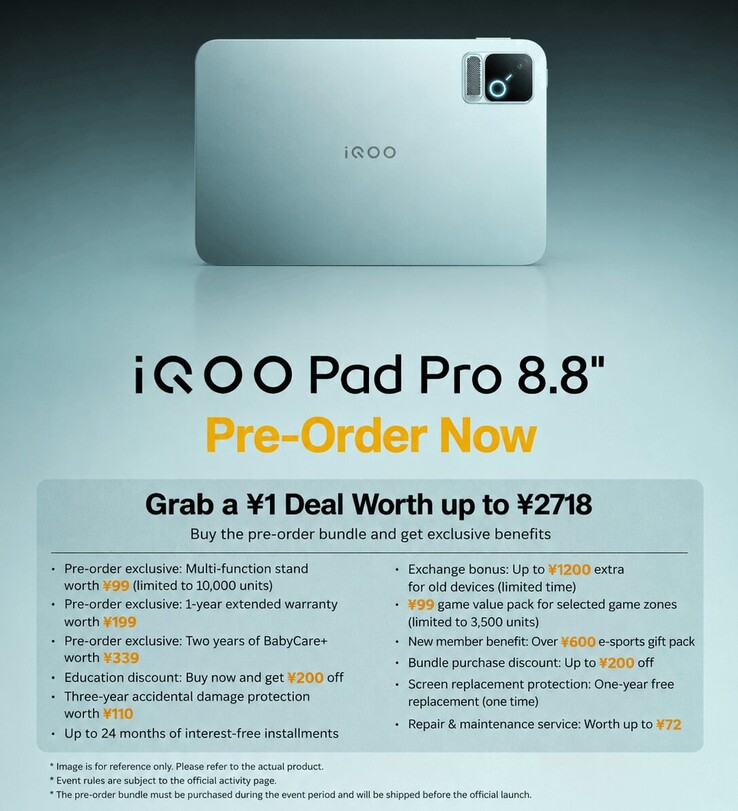 Offerta di preordine per il tablet iQOO Pad Pro da 8,8 pollici con vantaggi inclusi