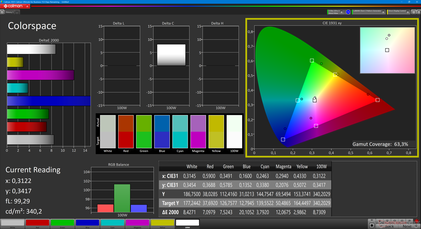 Spazio colore sRGB (Calman 2D): 63.3 %