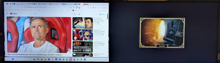 Immagine per immagine: YouTube tramite un mini PC a sinistra e Diablo 2 tramite un portatile da gaming a destra sullo stesso monitor