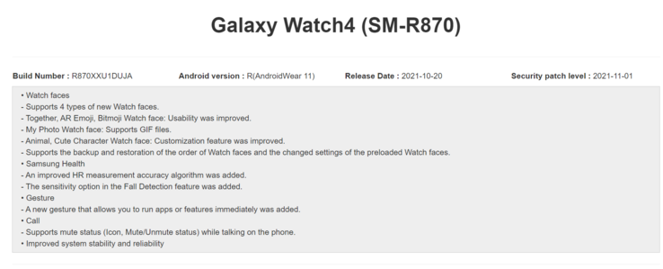 Changelog per l'aggiornamento di novembre di Galaxy Watch4.