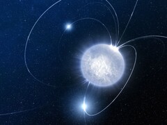 Un'illustrazione d'artista che mostra una pulsar.