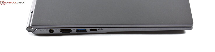A sinistra: porta ricarica, HDMI, USB 3.1 Gen 2 type A, USB 3.1 Gen 2 type C