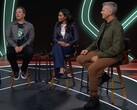 Phil Spencer (a sinistra), Sarah Bond (al centro) e Matt Booty (a destra) in un podcast Xbox. (Fonte: Xbox su YouTube)