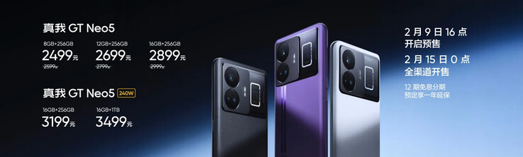 Il GT Neo5 è disponibile nei colori bianco, viola o nero. (Fonte: Realme)