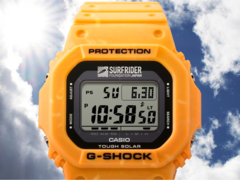 L'orologio della collaborazione di Casio Surfrider Foundation Japan (nella foto) presenta una cassa e un cinturino di colore giallo alba, realizzati in resina bio-based a colori misti. (Fonte: Casio)