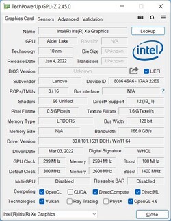 GPU-Z: Grafica Iris Xe G7