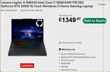Lenovo Legion 5 specifiche e prezzo (Fonte: Laptops Direct)