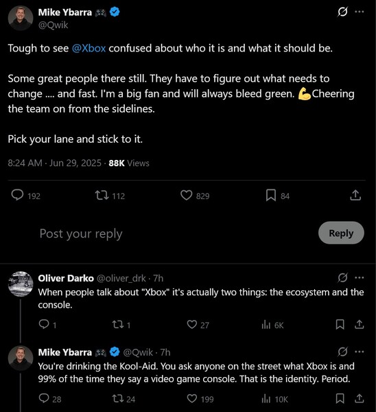Mike Ybarra X posta sull'identità di Xbox (Fonte immagine: screenshot, account Mike Ybarra X)