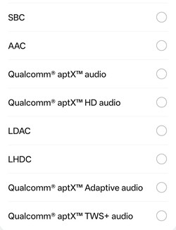 Codec audio Bluetooth disponibili