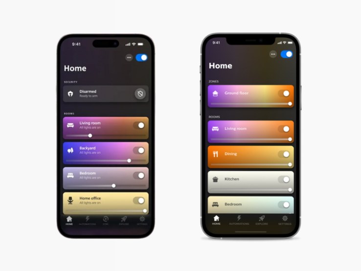 La vecchia (sinistra) e la nuova (destra) versione dell'app Philips Hue per iOS. (Fonte: Philips Hue)