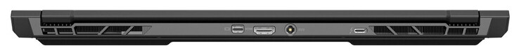 Indietro: Mini DisplayPort 1.4 (G-Sync), HDMI 2.1 (G-Sync), adattatore AC, Thunderbolt 4 (DisplayPort, G-Sync compatibile)