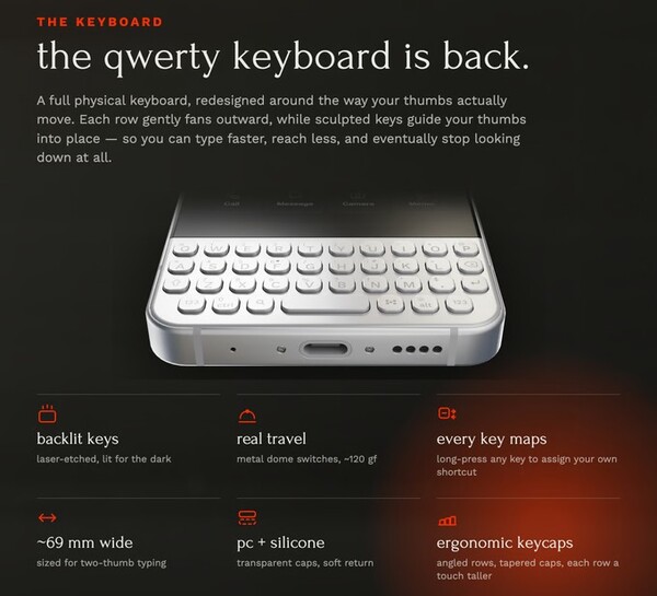Il Minimal Phone 2 è dotato di una tastiera QWERTY retroilluminata migliorata.