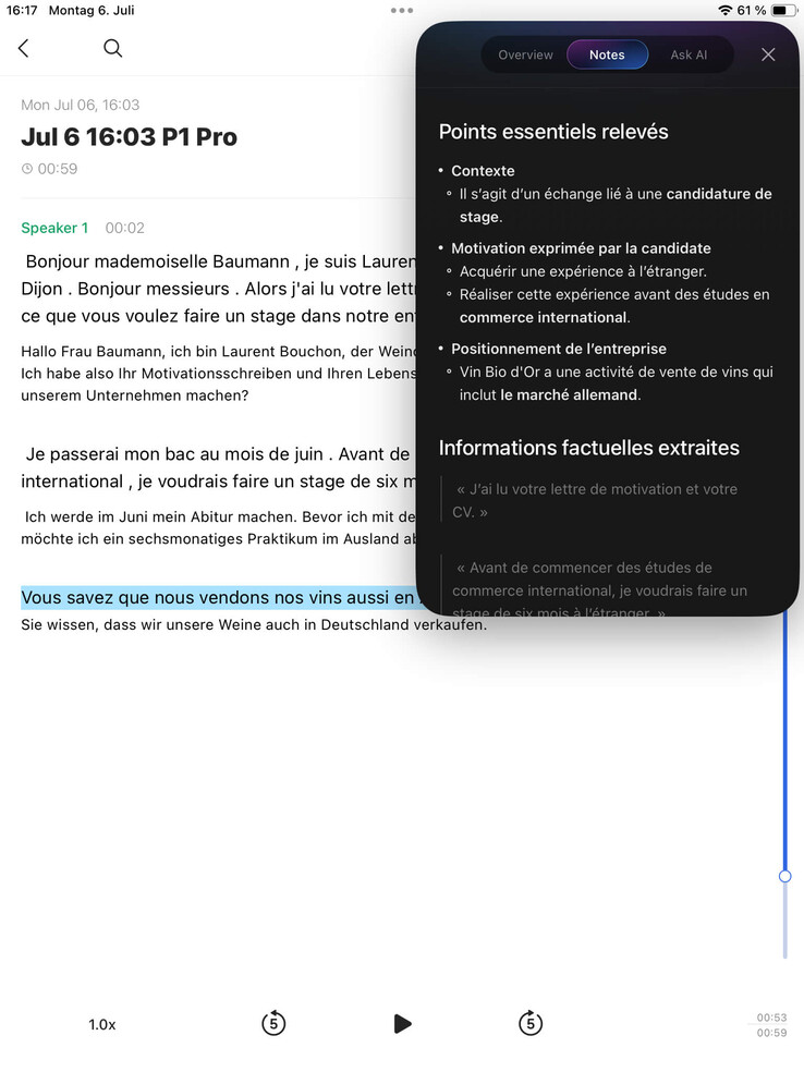 Sia la registrazione in francese che la traduzione erano eccellenti.