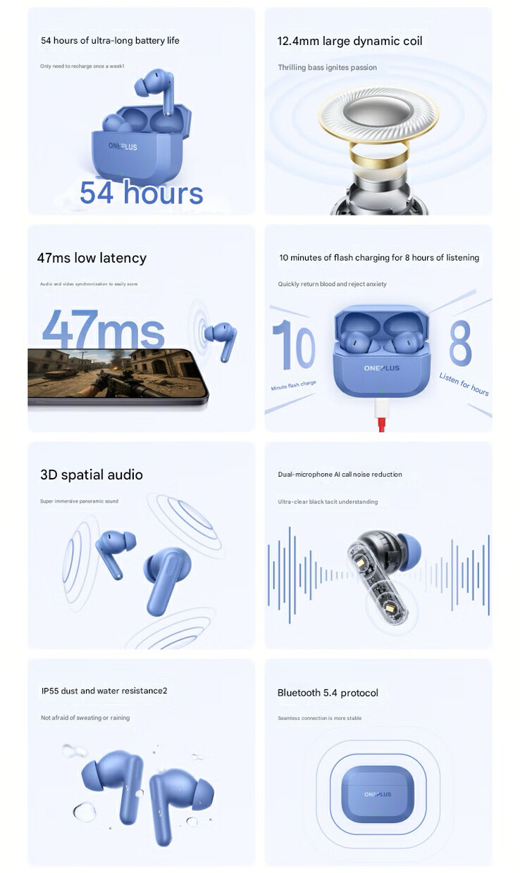 I punti salienti degli auricolari wireless (Fonte: OnePlus - traduzione automatica)