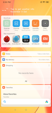 Scorciatoie, Notes ed altri widgets