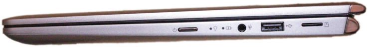 A destra: pulsante accensione, jack da 3.5 mm, USB 2.0 Type-A, lettore schde micro SD