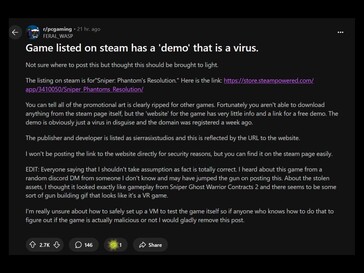 Post di Reddit della demo di Steam Infected (fonte immagine: screenshot, subreddit PC Gaming)