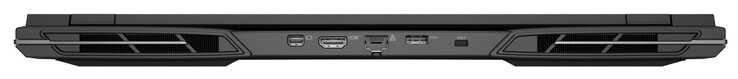 Retro: Mini DisplayPort 1.4a (G-Sync), HDMI 2.1 (G-Sync), Gigabit Ethernet, connettore di alimentazione, slot Kensington