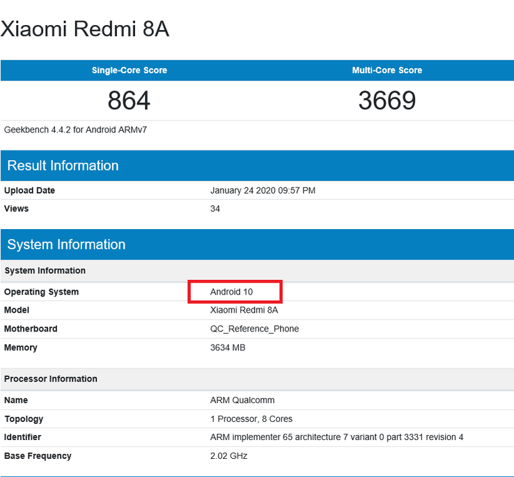 Il risultato scovato su Geekbench