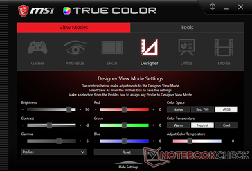 La modalità "Designer" consente la regolazione fine dei colori, della temperatura del colore, del contrasto e della gamma.