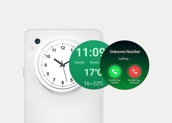 Il display a colori sul retro può essere utilizzato per visualizzare le notifiche e come mirino per la fotocamera.