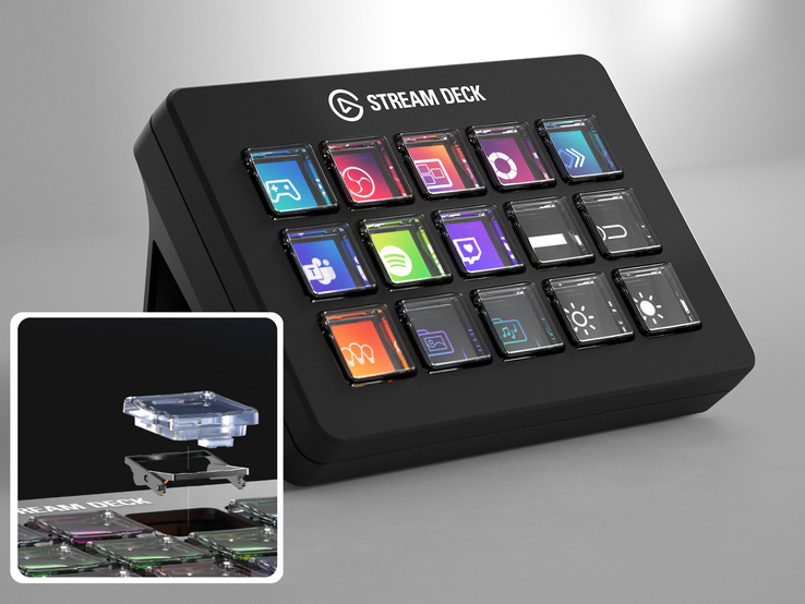 Lo Stream Deck con interruttore a forbice (nella foto) viene venduto allo stesso prezzo della versione classica. (Fonte: Elgato)