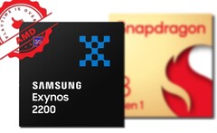La partnership Samsung/AMD potrebbe aver dato i suoi frutti per l'Exynos 2200 nelle prestazioni della GPU. (Fonte immagine: Samsung/Qualcomm/designevo - modificato)