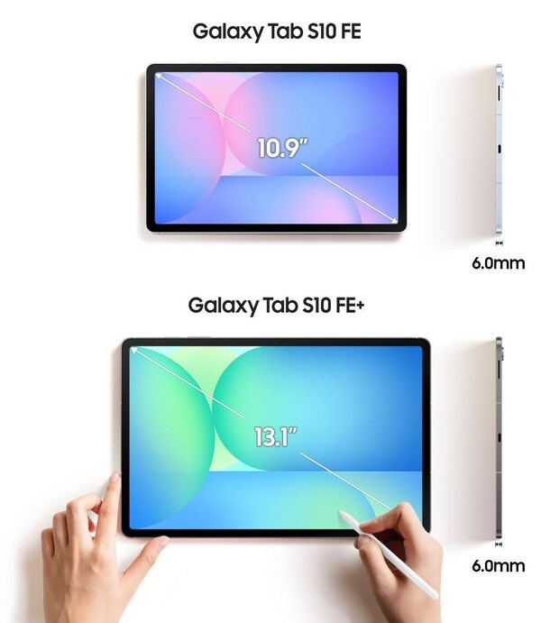 Galaxy Tab S10 FE avrà un display molto più piccolo rispetto a Galaxy Tab S10 FE+. (Fonte: Evan Blass)