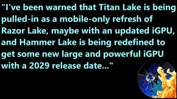 Intel Titan Lake e Intel Hammer Lake trapelano. (Fonte immagine: Moore's Law Is Dead su YouTube)