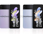 Al momento del lancio, Galaxy Z Flip4 sarà disponibile in 71 combinazioni di colori, tra cui le due mostrate qui. (Fonte: @OnLeaks & GizNext)