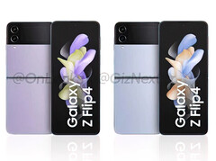 Al momento del lancio, Galaxy Z Flip4 sarà disponibile in 71 combinazioni di colori, tra cui le due mostrate qui. (Fonte: @OnLeaks & GizNext)
